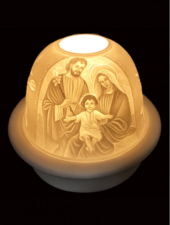 Porcelain Holy Family Candle Dome Light w/Candle Plate